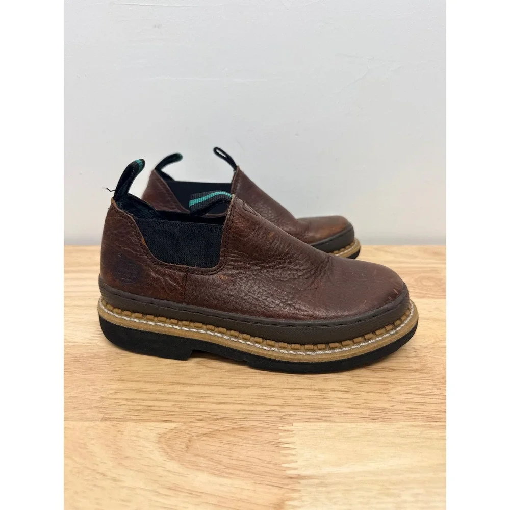 Georgia Boot Giant Romeo Kids Brown Leather Slip On Work Shoes size 3.5 M #42